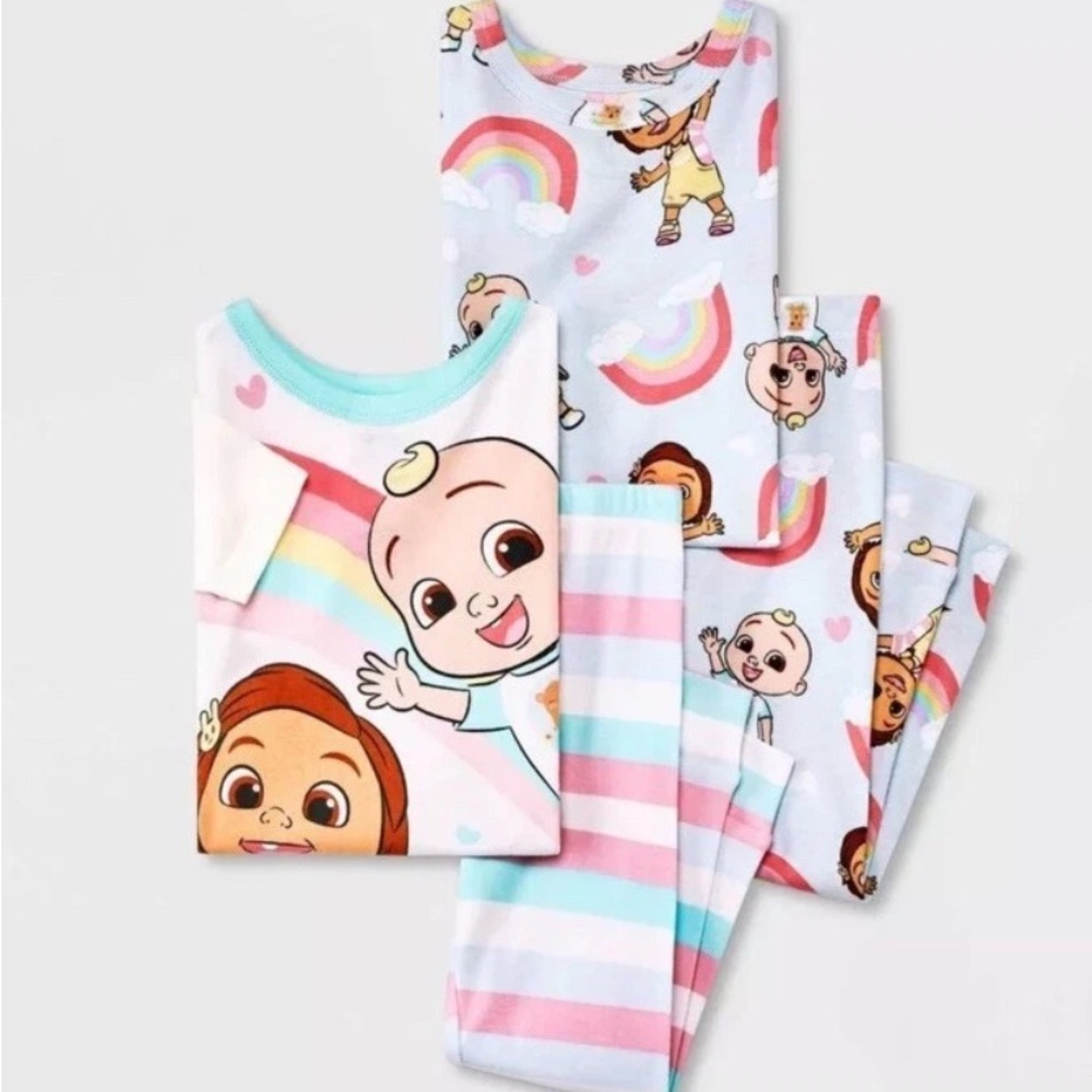 Toddler Girls' 4pc Cocomelon Rainbow Snug Fit Pajama Set 2T Short Sleeve